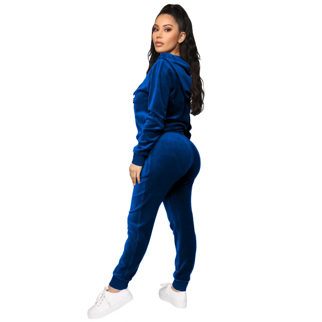 Women Pant Sets Comfortable Velvet Matching Sets Two Piece Set Autumn Loose Zipper Hoodie Jacket Elastic Waist Skinny Pants Sets