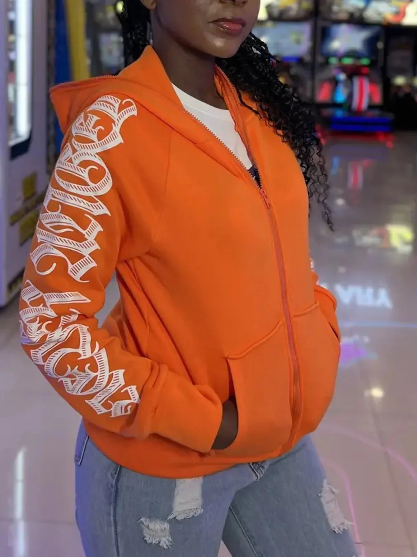 New 2024 Winter Letter Printed Zip Up Hoodie Streetwear Women Cyber Y2k Jackets Cardigan Gothic Punk Clothes Sweatshirts