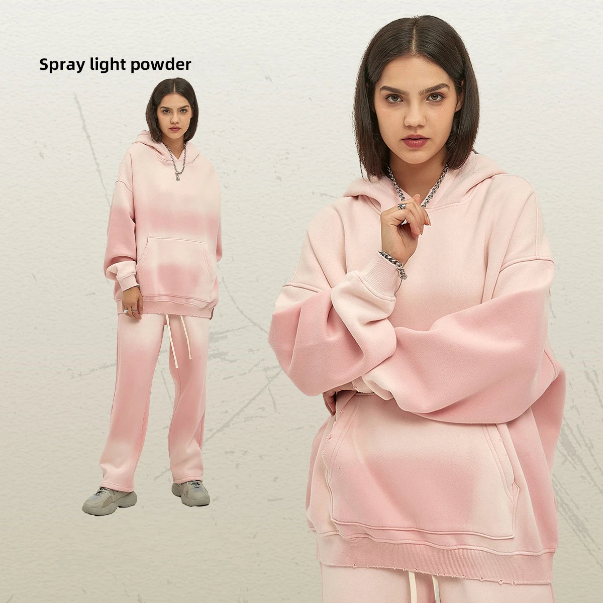 Custom LOGO 2025 autumn winter new 360G heavy sweater men's women's spray-dyeing old thickened hooded trendy sweater trousers clothes set