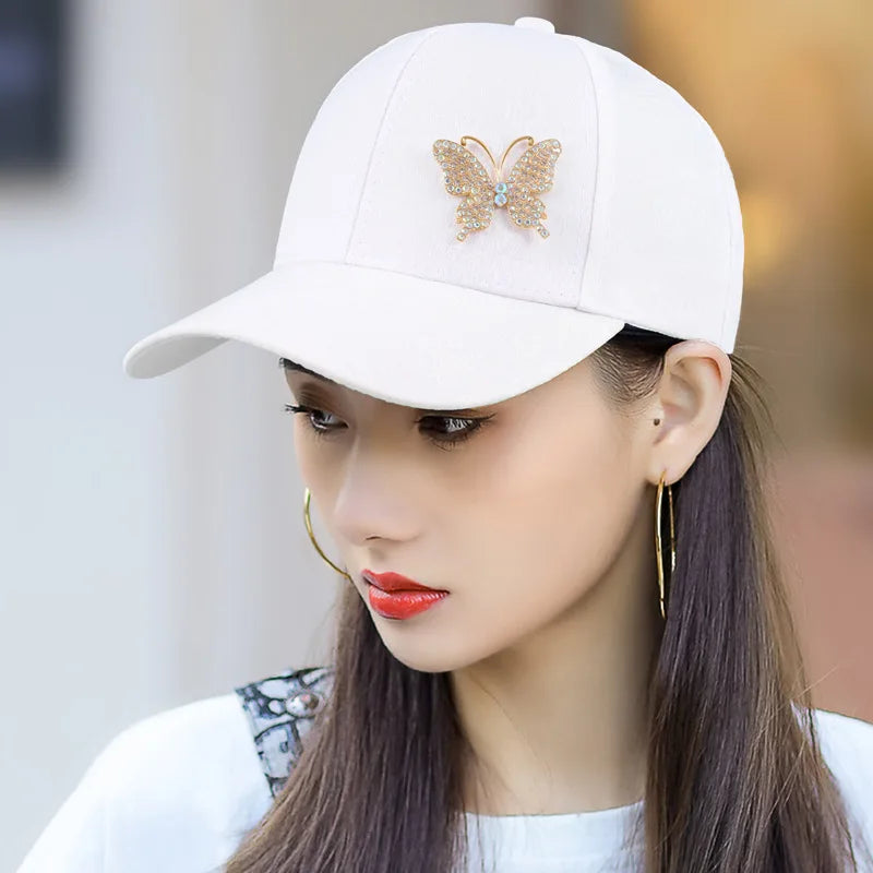 Ladies Summer New Versatile Cap Rhinestone Butterfly Sweat Absorbing Sunscreen Sun Hat Fashion Versatile Baseball Cap Breathable