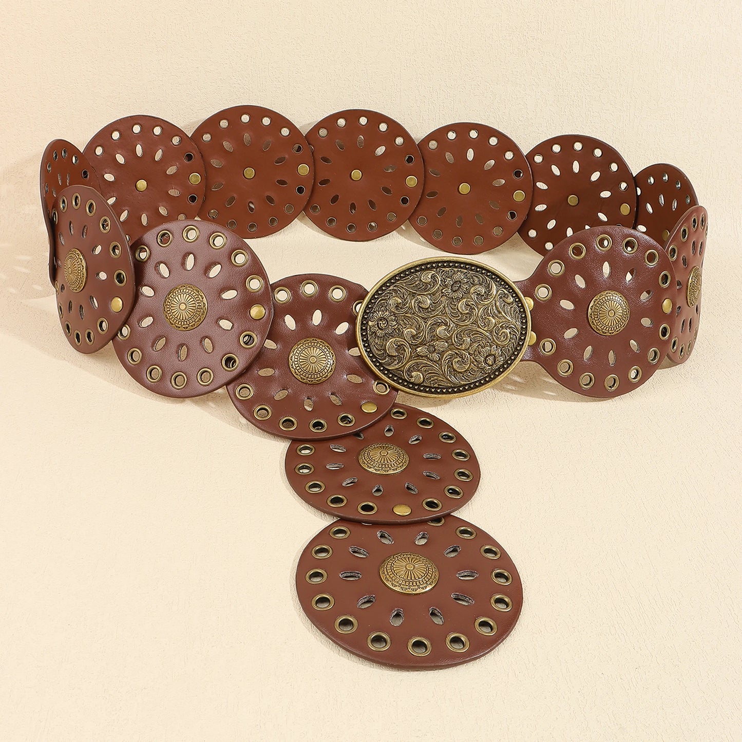 New rivet round piece ethnic style belt for women vintage with skirt pants waist cover Boho style patchwork belt