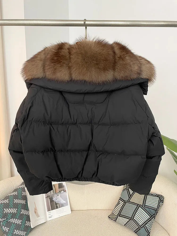 OFTBUY 2025 Big Natural Real Fox Fur Coat Women Autumn Winter Female 90% White Duck Down Jacket Feather Short Coat Thick Warm