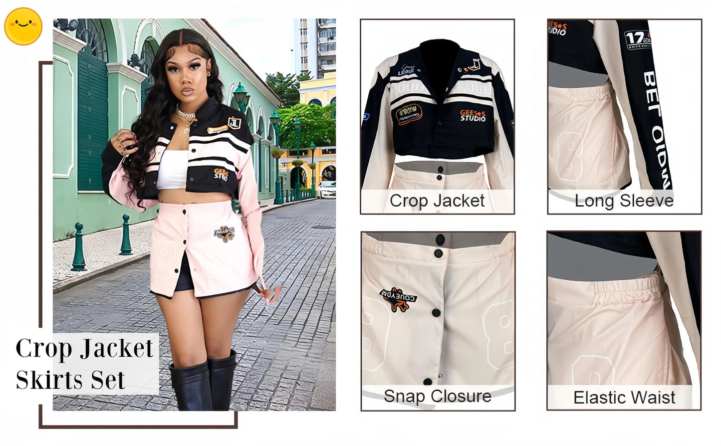 HLJ Letter Print Two Piece Outfits 2023 Autumn Winter Casual Sporty Baseball Coat Skirts Suits Detachable Buttons Y2k Streetwear