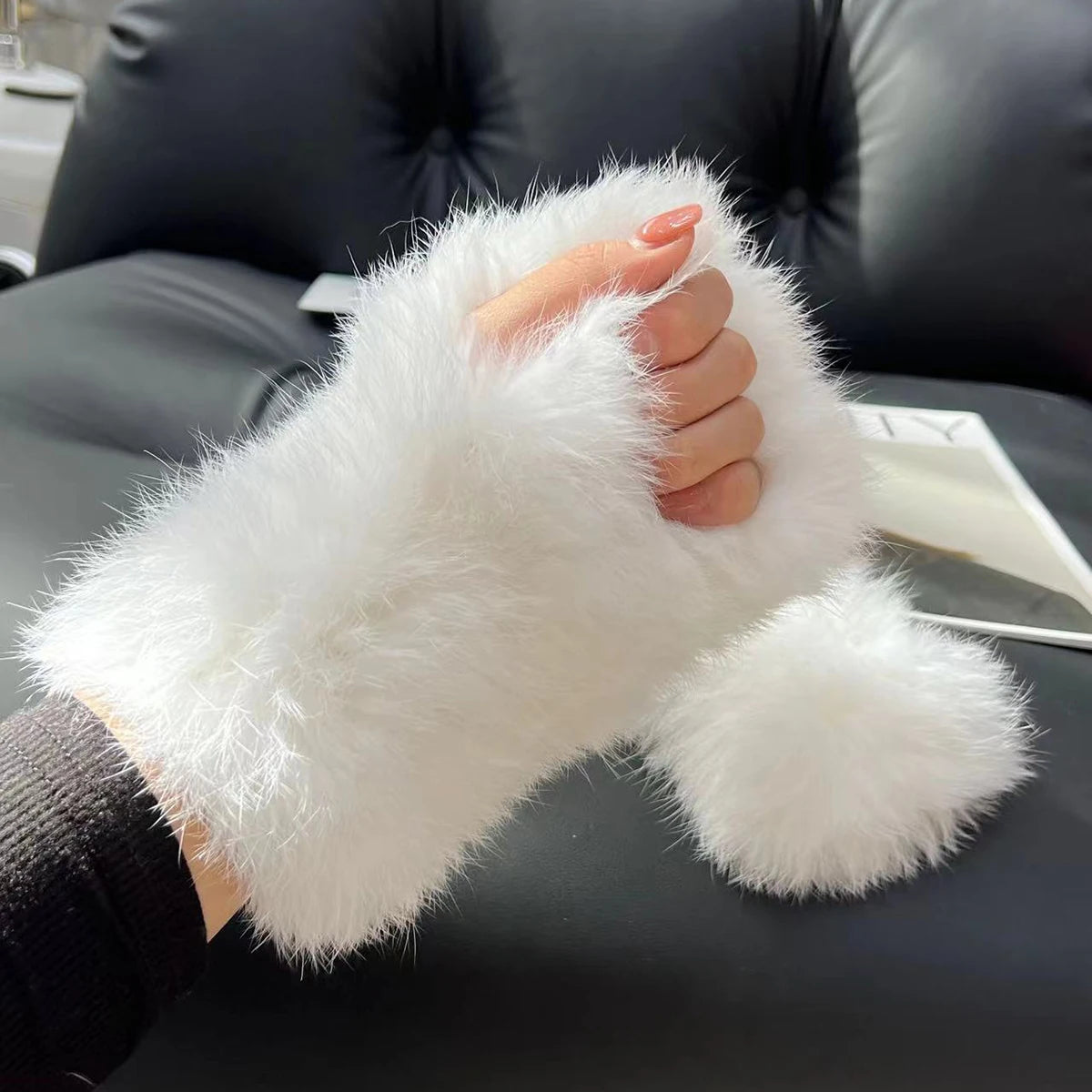 Hot Sale Winter Real Fur Golve Women Outdoor Warm 100% Natural Rabbit Fur Gloves Knit Thick Natural Soft Real Rabbit Fur Mittens