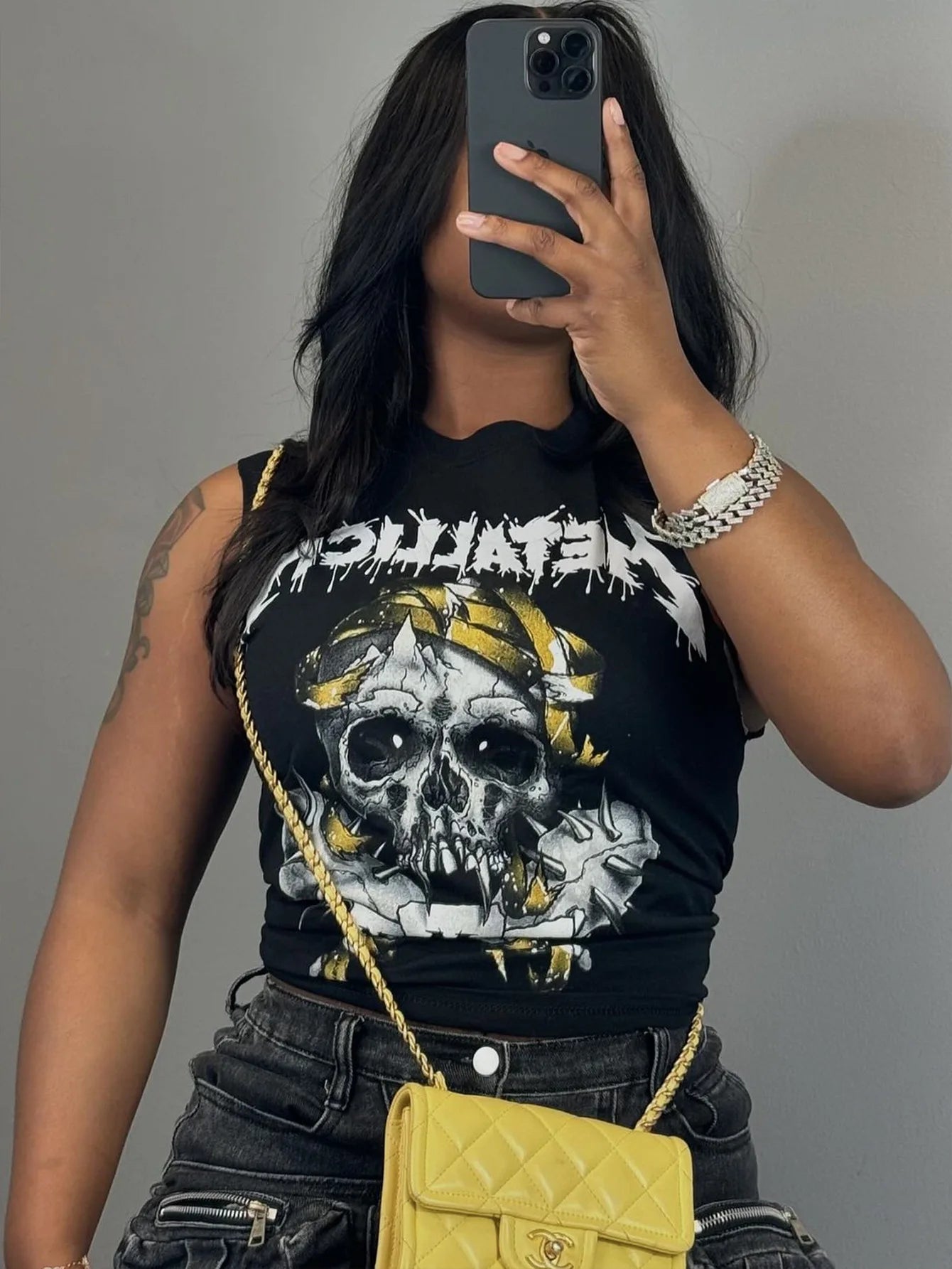 HLJ&GG Black Fashion Graphic Printing Loose T Shirts Women Round Neck Sleeveless Tops Summer New Female Hip Hop Streetwear 2025