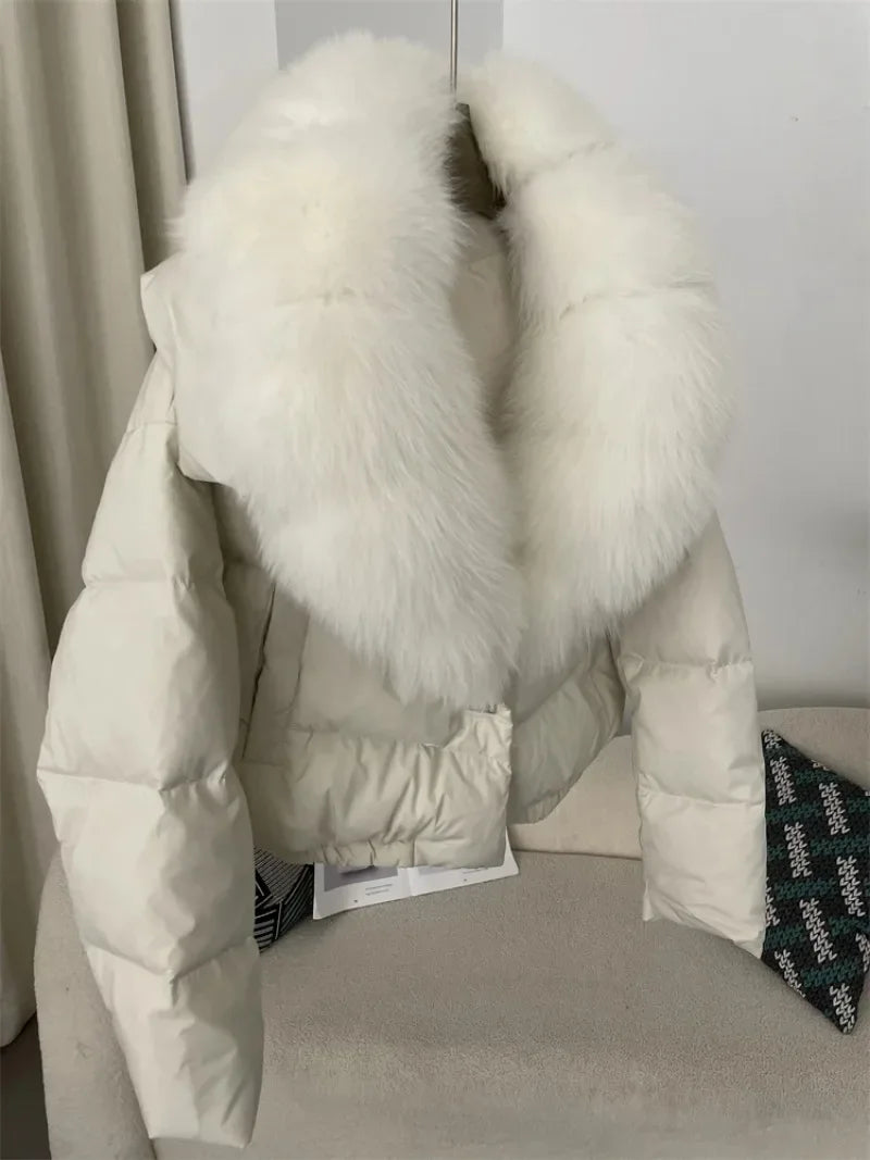 OFTBUY 2025 Big Natural Real Fox Fur Coat Women Autumn Winter Female 90% White Duck Down Jacket Feather Short Coat Thick Warm