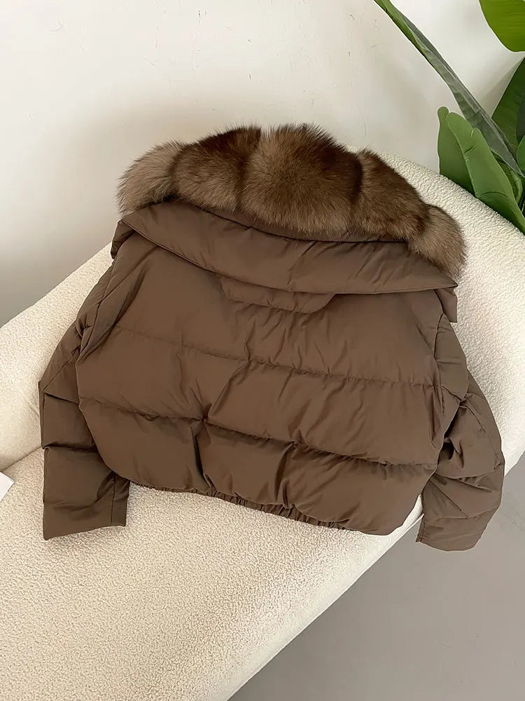 OFTBUY 2025 Big Natural Real Fox Fur Coat Women Autumn Winter Female 90% White Duck Down Jacket Feather Short Coat Thick Warm