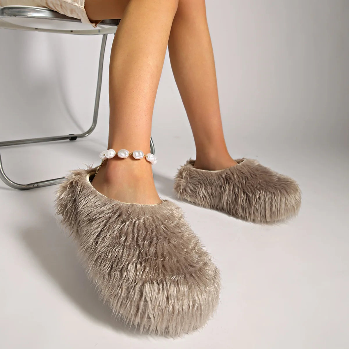 Modern Slippers Women's Faux Fur Adult Platform Mule Shoes Thick Sole Slides