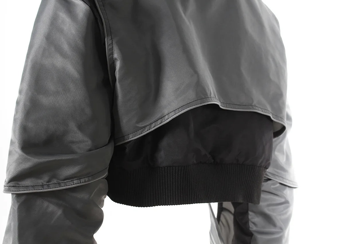 DEAT Fashion Women's Jackets Hooded Zipper Short Contrast Color Drawstring Deconstruction Coat Autumn 2025 New Tide 7AB4742