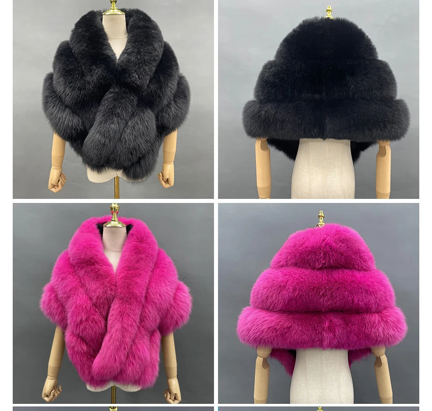 JANEFUR Real Fox Fur Shawl Poncho Women 2023 Luxury Elegant Wedding Bridal Formal Party Warm Winter Natural Fur Cape Coat