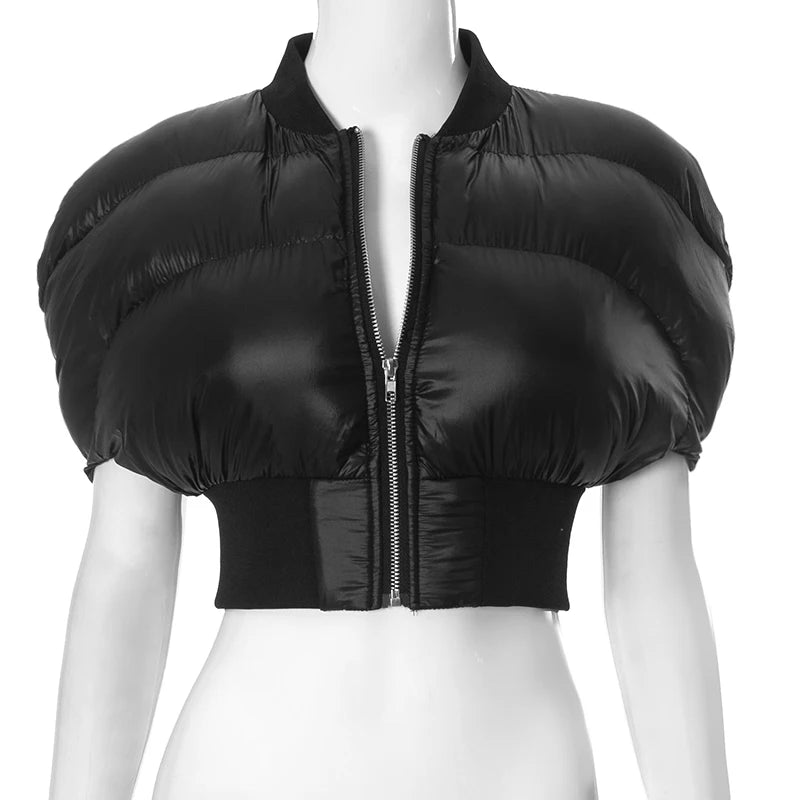 Weird Puss Hipster Zip Jacket Women Thick Padded Autumn New Fashion Shorts Sleeve Quilted Padded Casual Basic Wild Streetwear