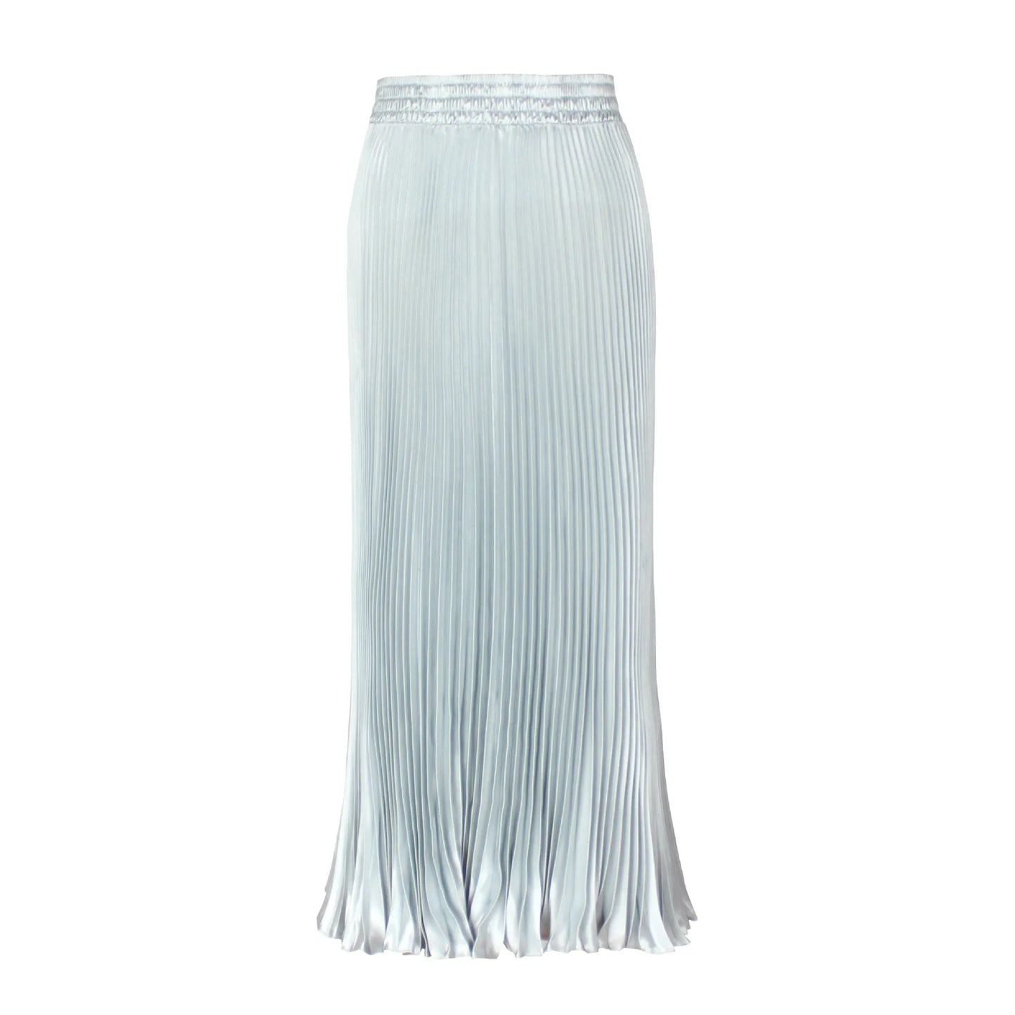 Women's Fashion Pleated Mermaid Long Skirt Korean Style Casual High Waist Satin Flowy Skirts Shiny 19 Colors 2024 Spring SK500