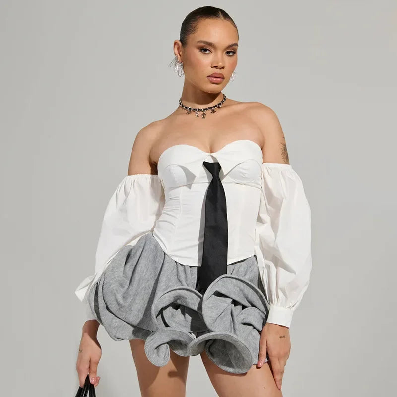 Q24SK632 Women's Autumn/Winter High-Waisted Solid Color Cropped Skirt Tight Fitting Irregular Flower Bud Design Casual Style