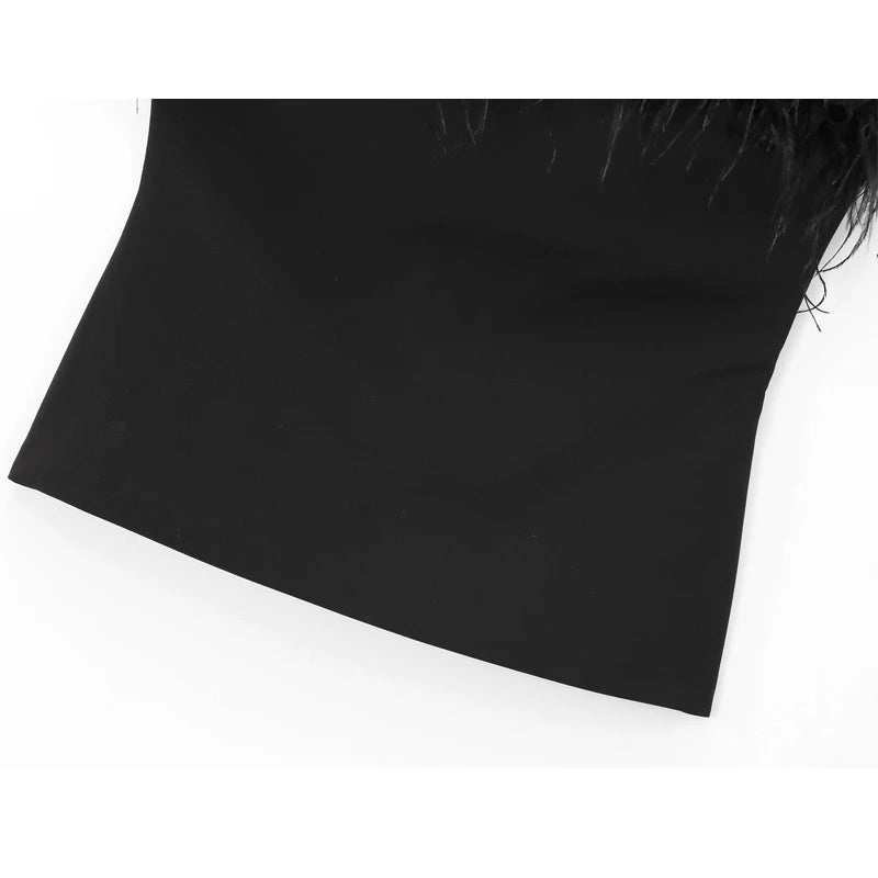 MUJER Black Feather Crop Top Women off Shoulder Corset Top Female Sexy Backless Tube Tops for Women Strapless Bustier Top Woman