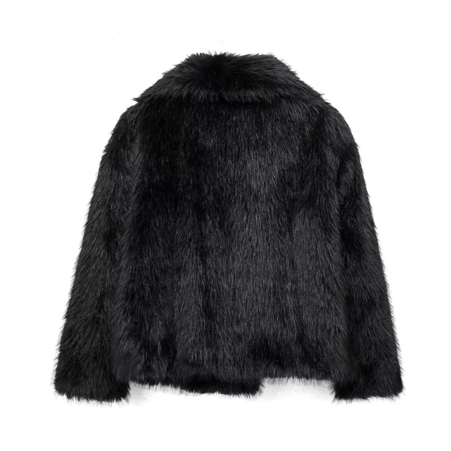 TRAFZA Female Vintage Artificial Fur Effect Coats Lapel Warm Plush Long Sleeves Hidden Buttons Autumn Winter Casual Outerwear