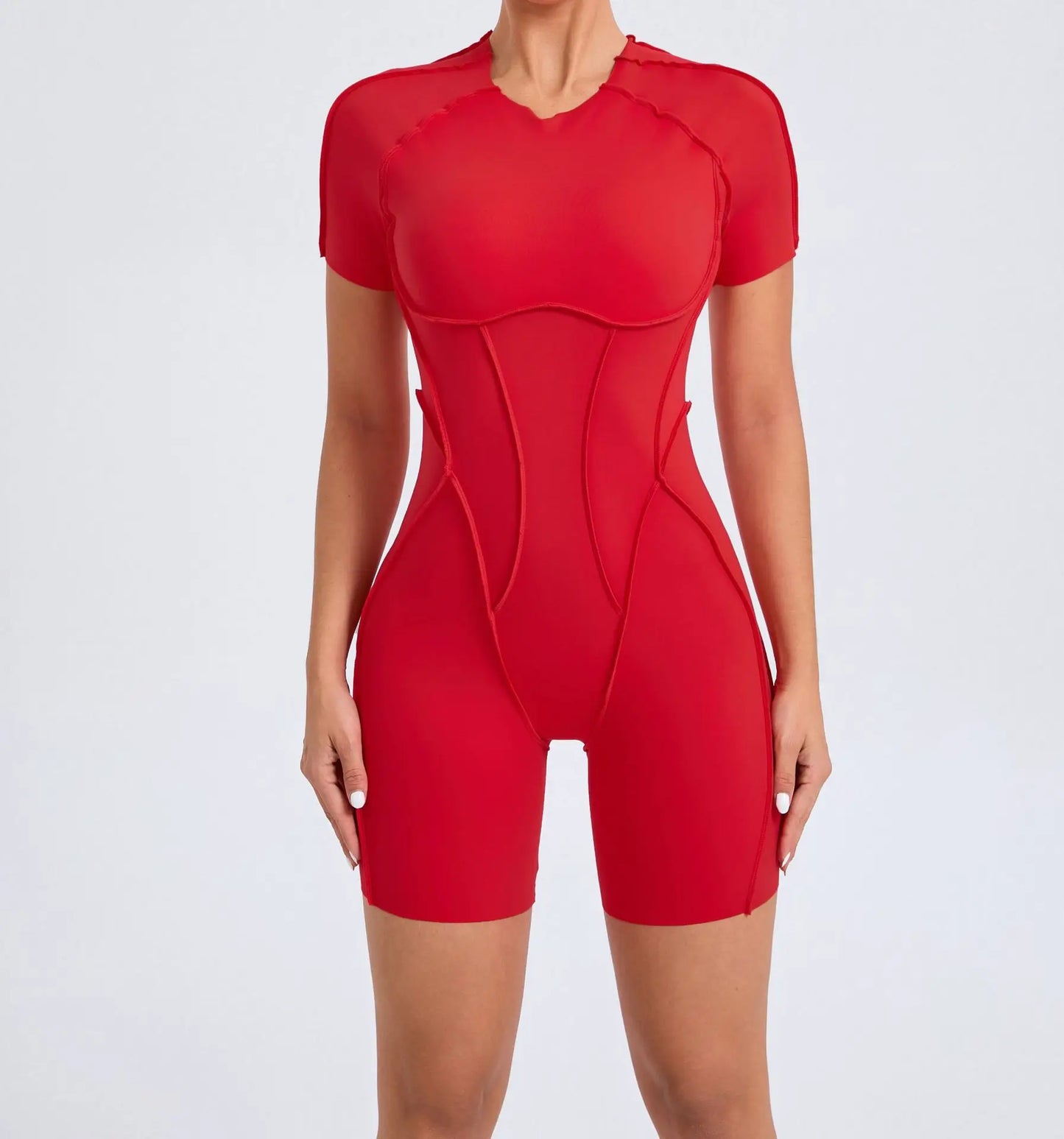 Customized LOGO women's three-dimensional aesthetic sports one-piece yoga clothes tight short-sleeved hollow back onesie