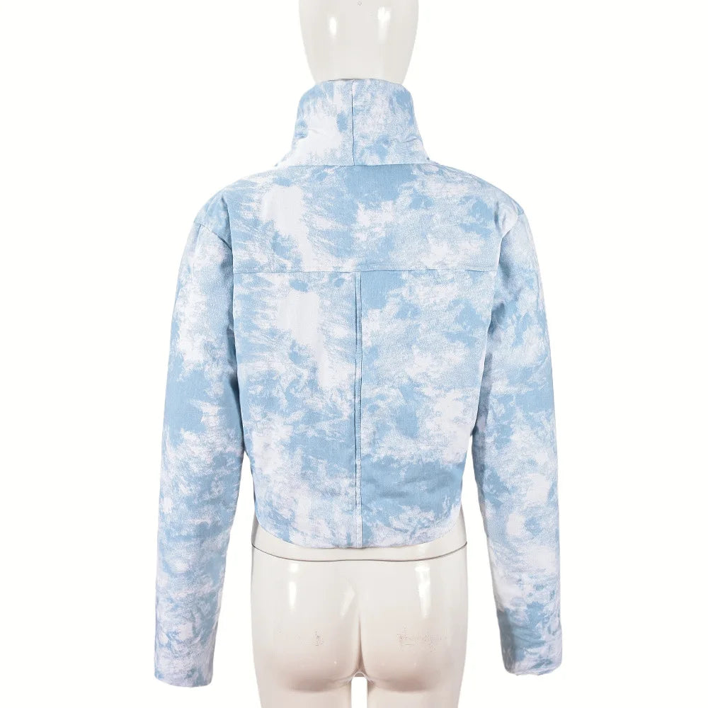 CM.YAYA Streetwear Women Tie Dye Print Long Sleeve Parkas Jacket Thick Warm 2024 Winter Autumn Outwear Coats