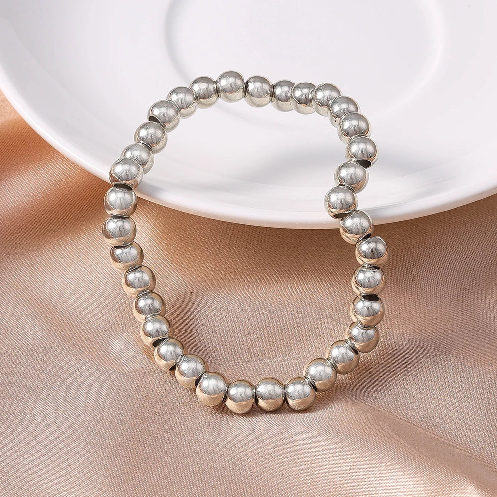 Aihua Trend Stretch Gold Sliver Color 6MM 8MM 12MM 16MM Stacked Ball Beaded Bracelet For Women Men Round CCB Beads Bracelets