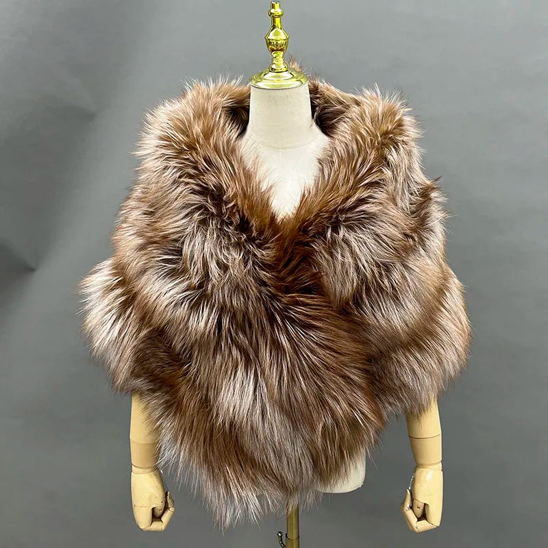 JANEFUR Real Fox Fur Shawl Poncho Women 2023 Luxury Elegant Wedding Bridal Formal Party Warm Winter Natural Fur Cape Coat