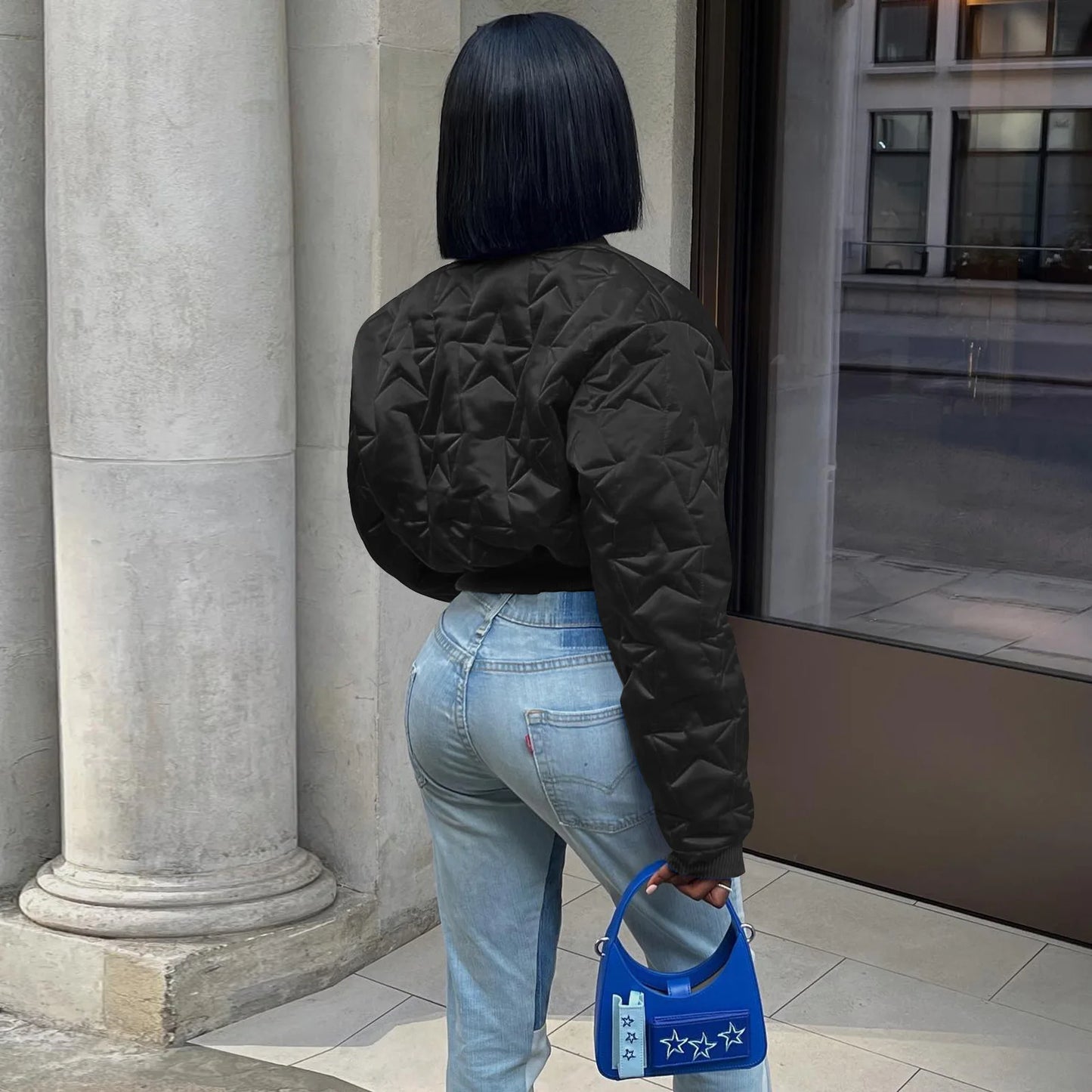 CM.YAYA Women Long Sleeve Star Zipper Fly Baseball Style Parkas Jackets 2023 Autumn Winter Keep Warm Outcoats Jacket