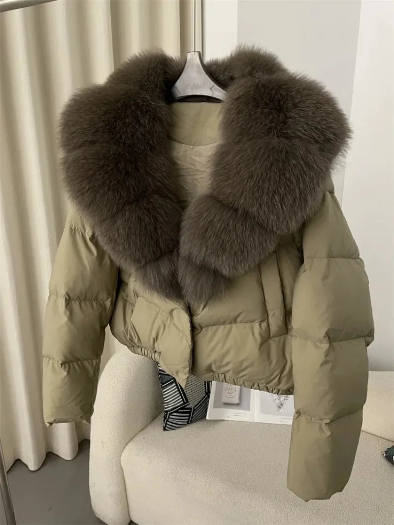 OFTBUY 2025 Big Natural Real Fox Fur Coat Women Autumn Winter Female 90% White Duck Down Jacket Feather Short Coat Thick Warm