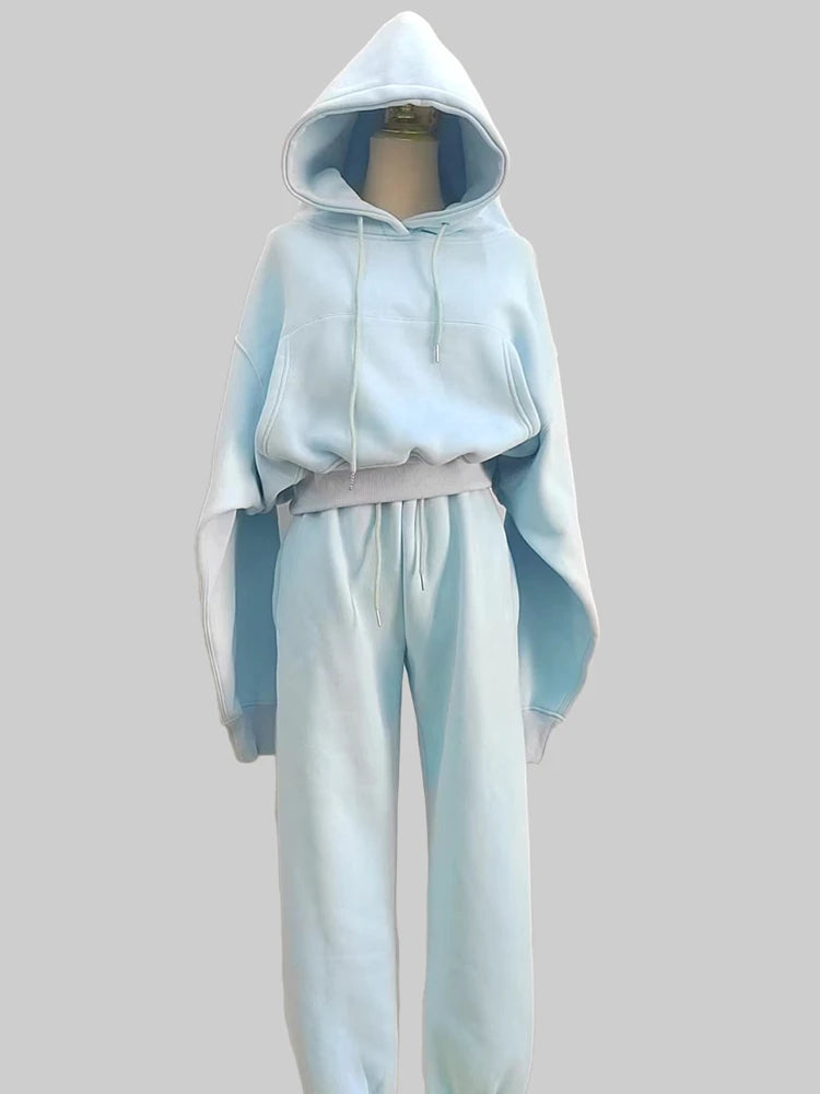 Casual New Fashion Hoodies Suit Women Winter Spring Solid Tracksuit Two Pieces Set Sports Pullover Sweatpants Sweatshirt Mujer