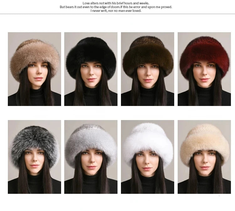New Genuine Real Natural Knitted Mink Fur Hat Cap Luxury Women Handmade Knit Fashion Winter Headwear Warm Real Fox Fur Beanies