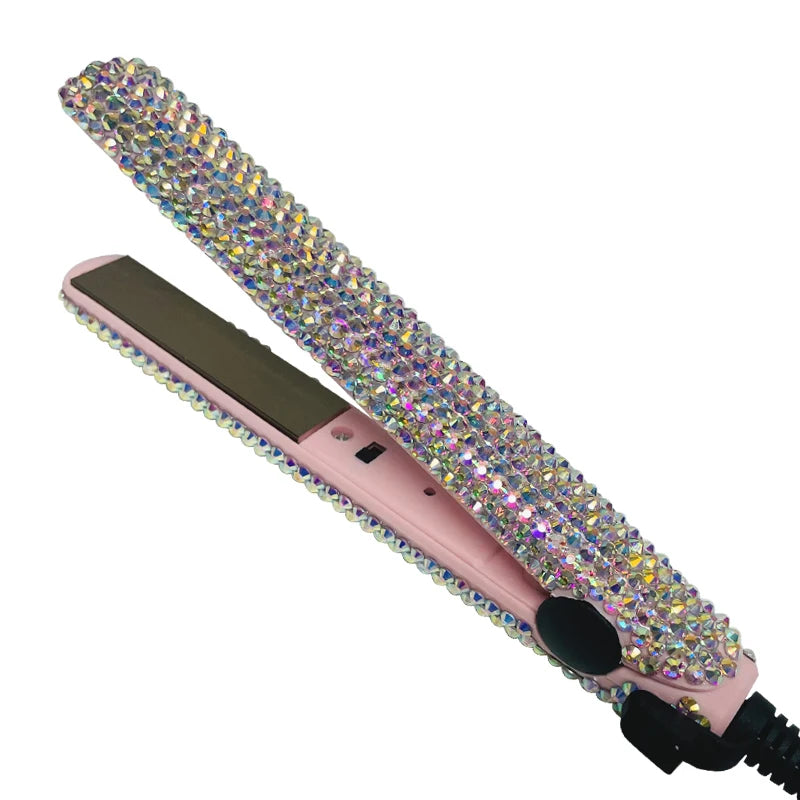 Mini Hair Straightener and Curler With Diamonds 2 in 1 Portable Mini Bangs Flat Iron Tourmaline Plate Flat Iron For Short Hair