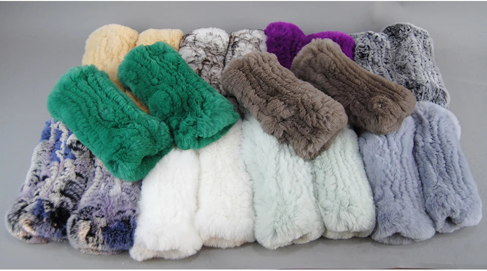 New Arrival Women Knit Fur Mitten Girls 100% Real Genuine Knitted Rex Rabbit Fur Mittens Winter Warm Real Fur Fingerless Gloves