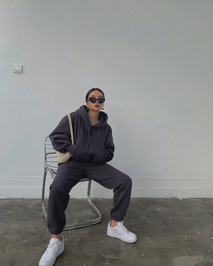 Casual New Fashion Hoodies Suit Women Winter Spring Solid Tracksuit Two Pieces Set Sports Pullover Sweatpants Sweatshirt Mujer