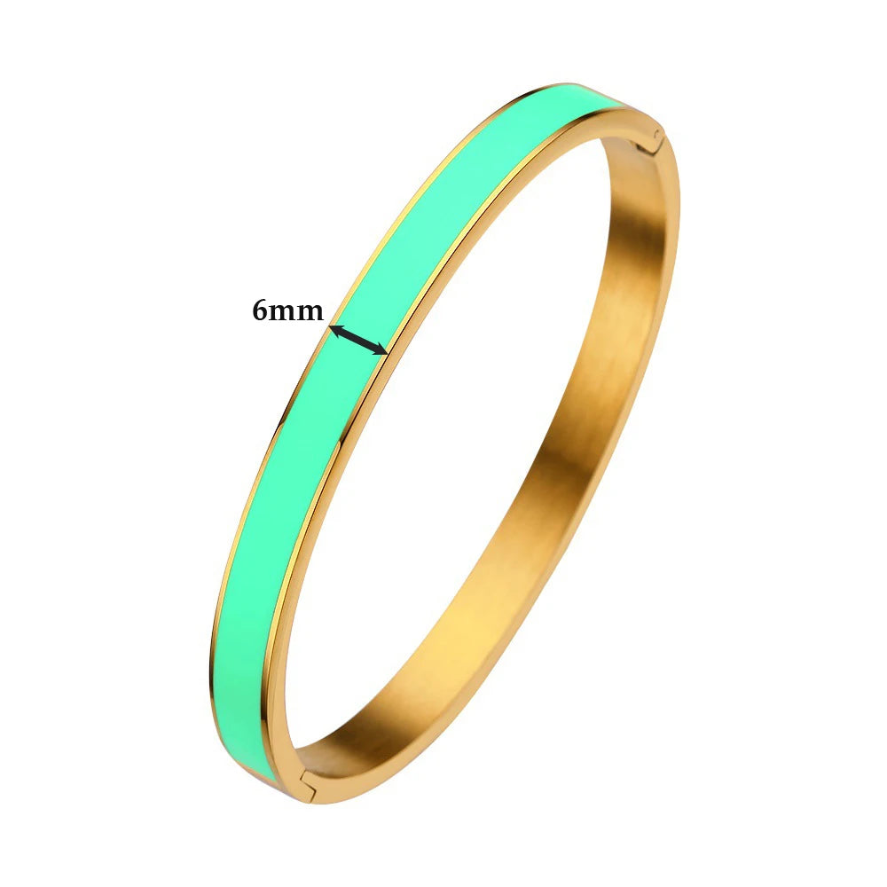 CARLIDANA Luxury Colorful Orange Enamel Bangles Bracelets for Women Party Gift Fashion Bangles Original Stainless Steel Jewelry