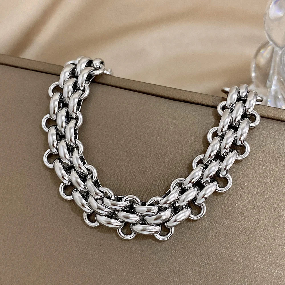 Trendy Stainless Steel Chunky Thick Chain Bracelet for Women Punk Statement Glossy Multilayer Link Bracelets Wristband Jewelry
