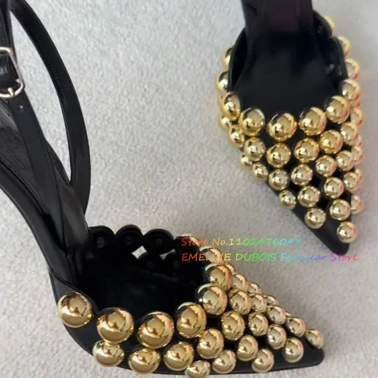 White Hollow Beads Pointed Toe Stiletto Heel Pumps Women Summer New Sexy Slingback Buckle Strap Solid Color High Heel Sandals