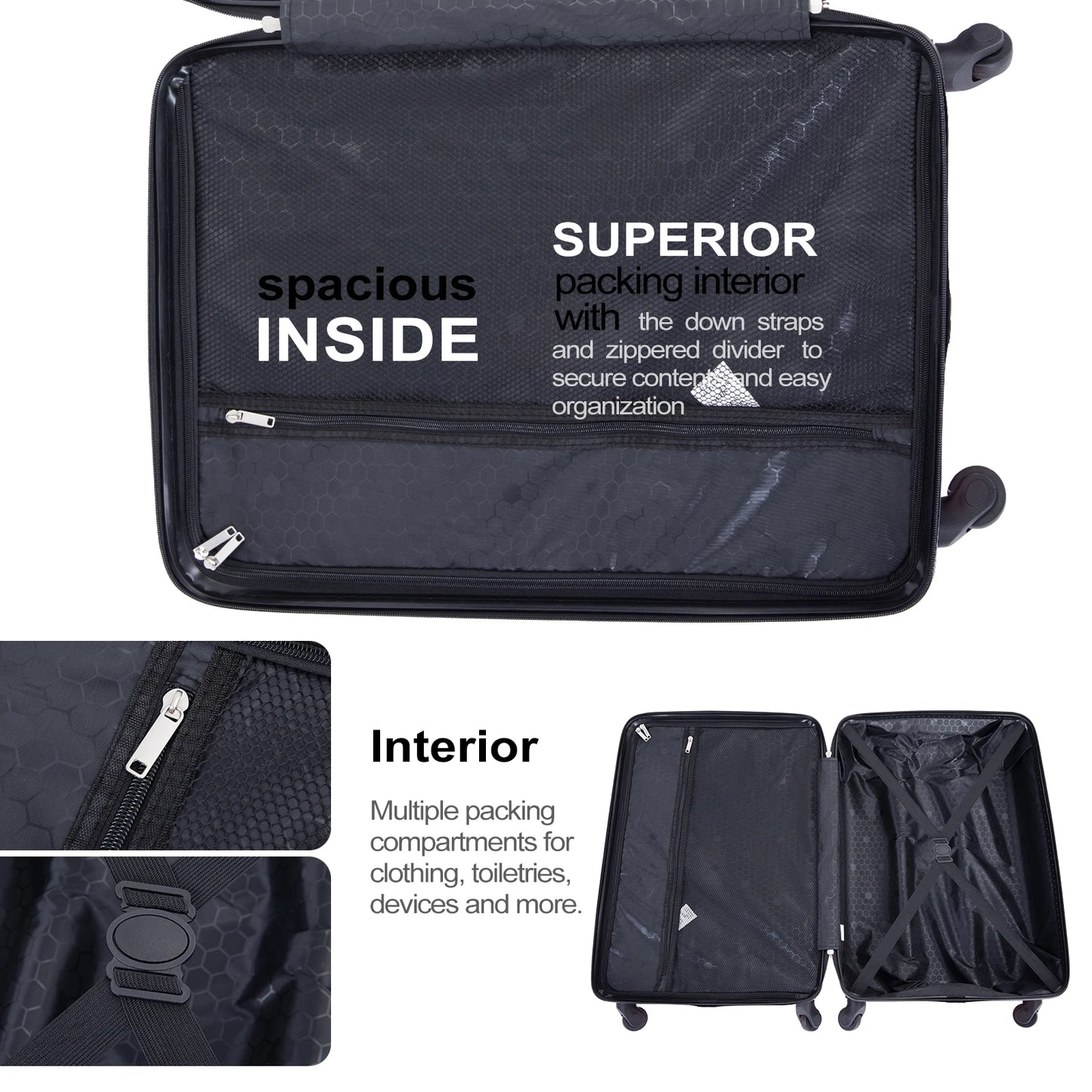 Travelhouse Luggage set 4-Piece ABS Suitcase With Spinner Wheels,24 Inch and 28 Inch with TSA Lock,16,20 inche Carry on Luggage