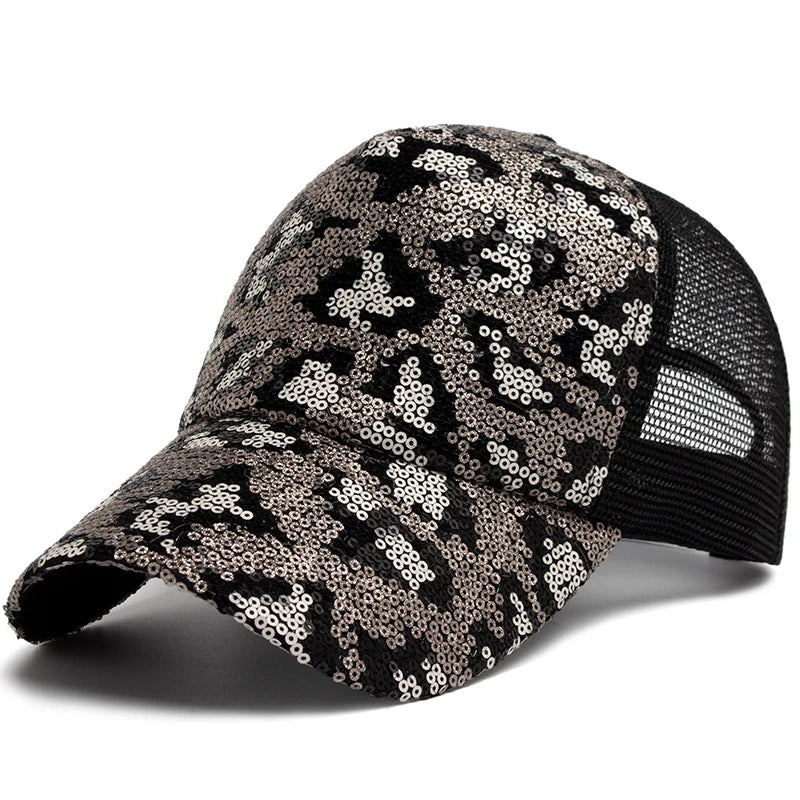 CNTANG New Women's Baseball Cap Summer Mesh Hat Fashion Leopard Spangle Design Hats For Woman Outdoors Sun Visor Adjustable