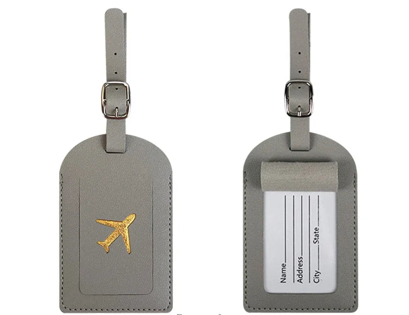 Men Women PU Leather Cute Luggage Tag Suitcase Address Label Baggage Boarding Bag Tag Name ID Address Holder Travel Accessorie