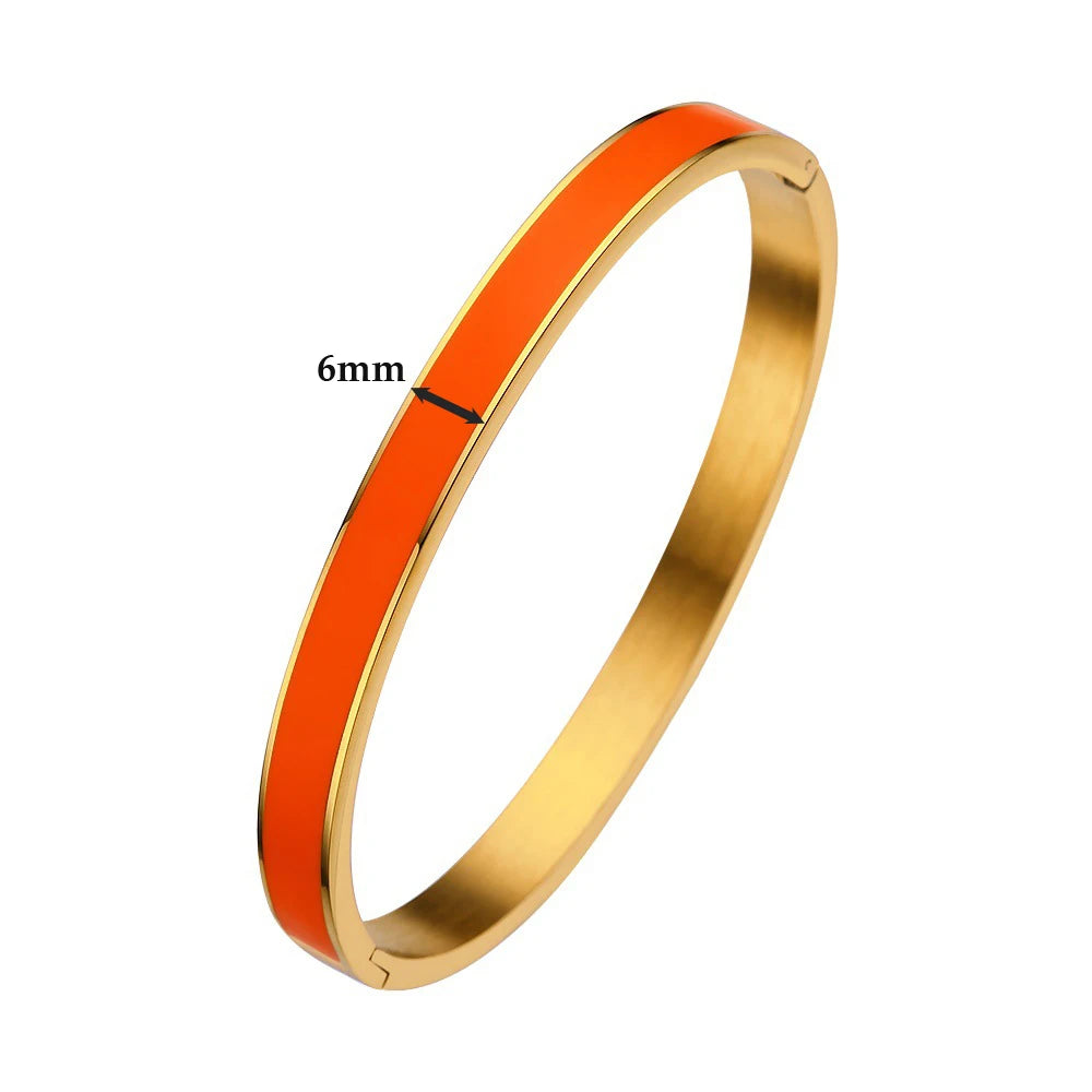 CARLIDANA Luxury Colorful Orange Enamel Bangles Bracelets for Women Party Gift Fashion Bangles Original Stainless Steel Jewelry