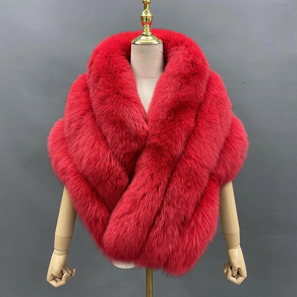 JANEFUR Real Fox Fur Shawl Poncho Women 2023 Luxury Elegant Wedding Bridal Formal Party Warm Winter Natural Fur Cape Coat