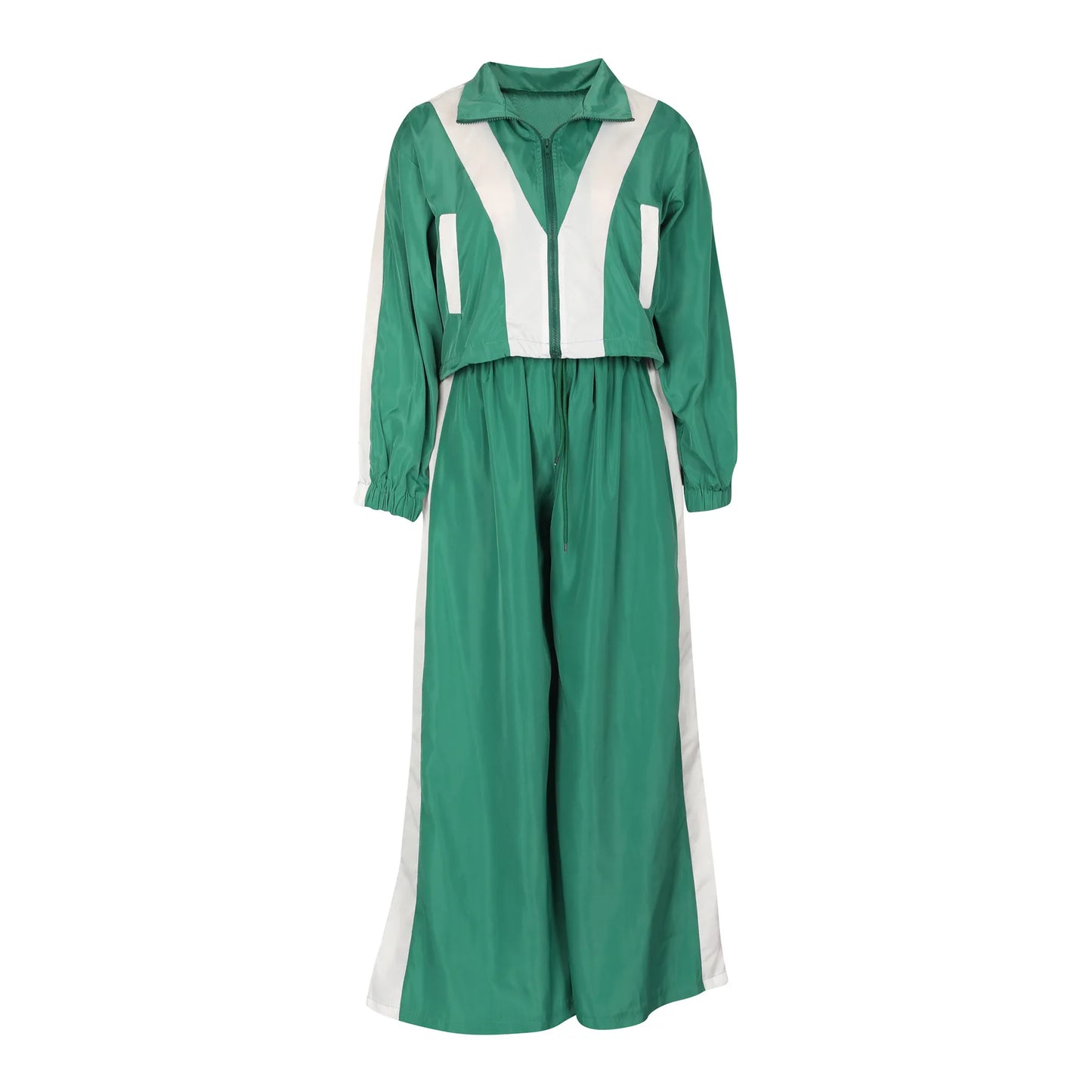 CM.YAYA Active Patchwork Women's Set Zipper Sweatshirt Jacket and Wide Leg Pants Suit 2025 INS Two 2 Piece Sets Outfit Tracksuit