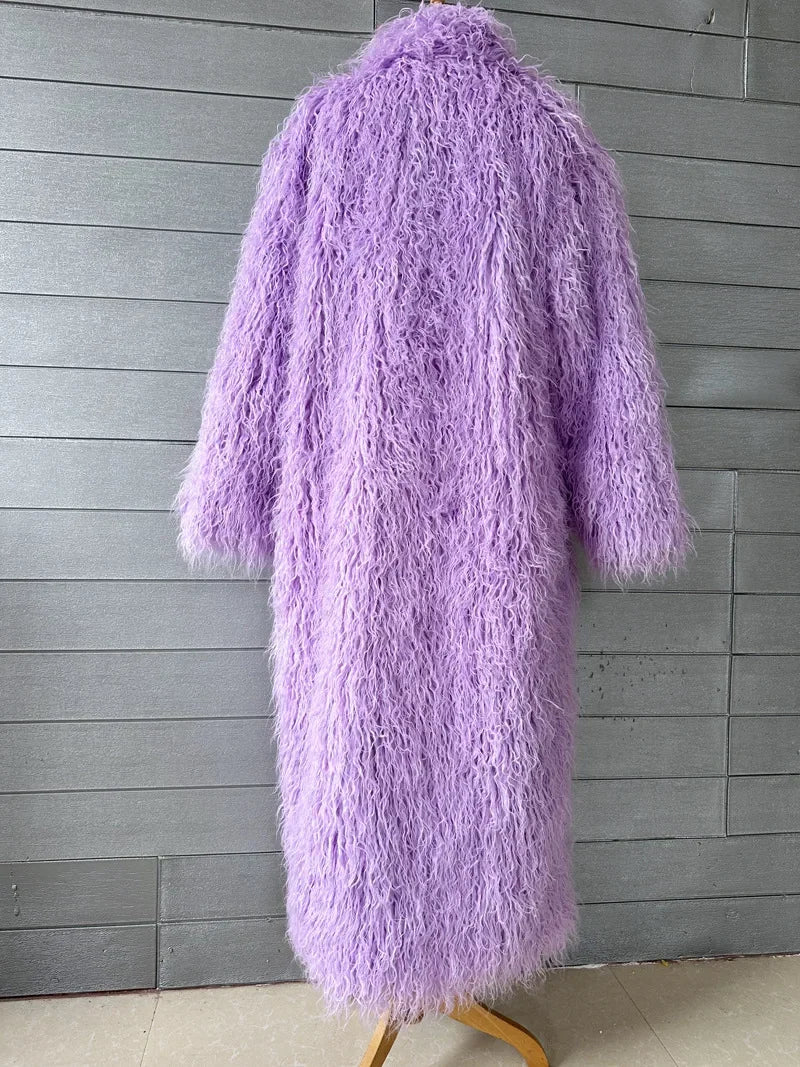 Women Faux Sheep Fur Long Coat Cardigan Thermal Loose Maxi Jackets Plush Coats Female Jacket Autumn Winter Furry Outerwear