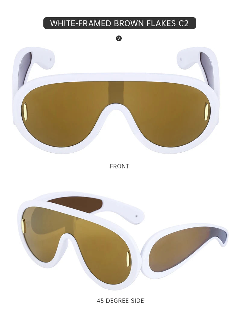 Oversized Wave Mask One-Piece Sunglasses Women Y2K Punk Sports Sun Glasses for Lady 2025 Luxury Brand Steampunk Eyewear Goggle