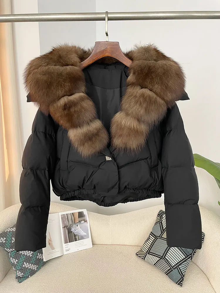 OFTBUY 2025 Big Natural Real Fox Fur Coat Women Autumn Winter Female 90% White Duck Down Jacket Feather Short Coat Thick Warm