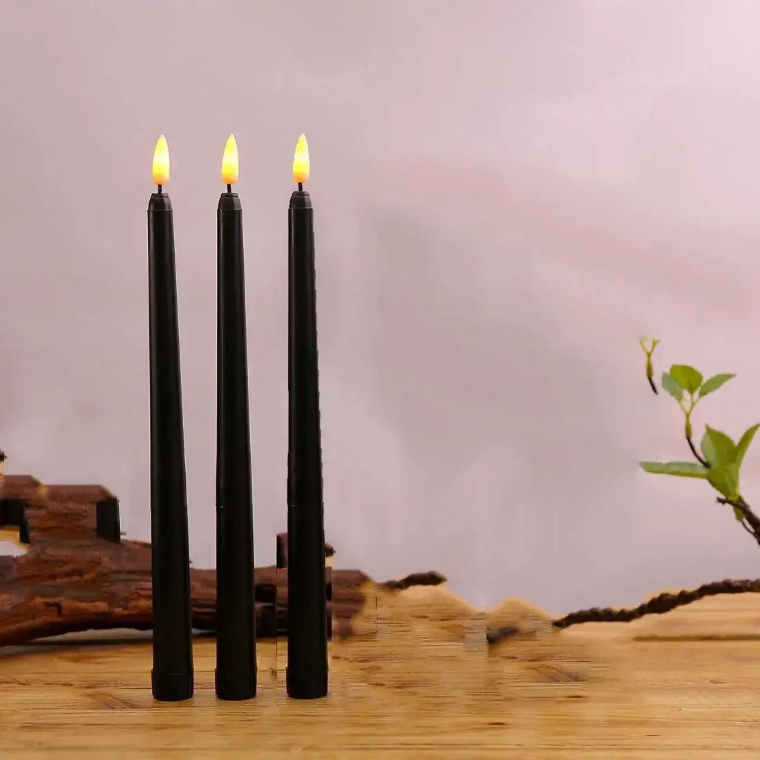 Black/White Led Candles with Flickering Flame,Battery Operated Flameless Halloween Grave Decor Votive Church Candles 1pc