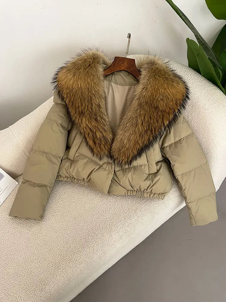 OFTBUY 2025 Big Natural Real Fox Fur Coat Women Autumn Winter Female 90% White Duck Down Jacket Feather Short Coat Thick Warm