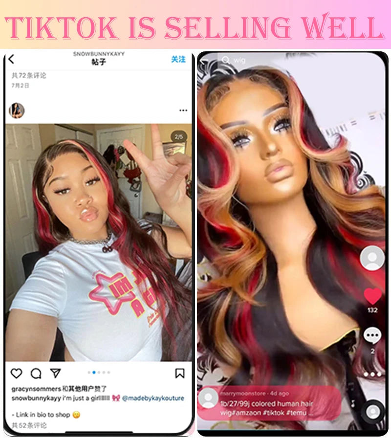 1B/27/Red With Black Blonde Highlight Wig 30 Inch 5x5 Glueless Body Wave Colored Wear And Go Wigs 180 Density Human Hair Wigs