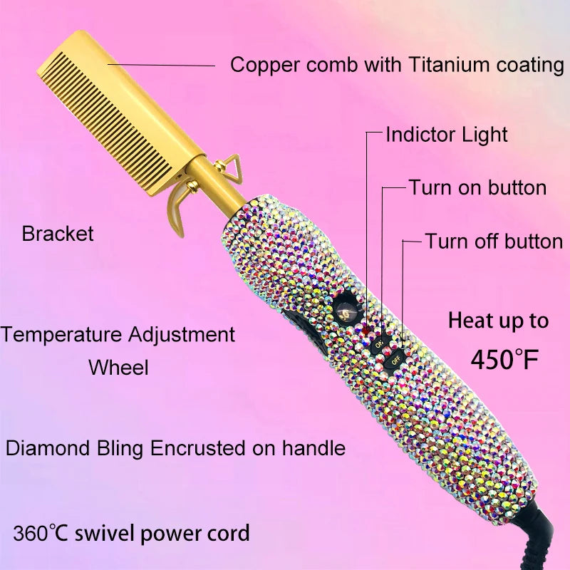 4 Piece Hair Tools Set Rhinestone Flat Iron Heating Comb Hair Blow Dryer Set Bling Hot Tools Set for Hair Stylist