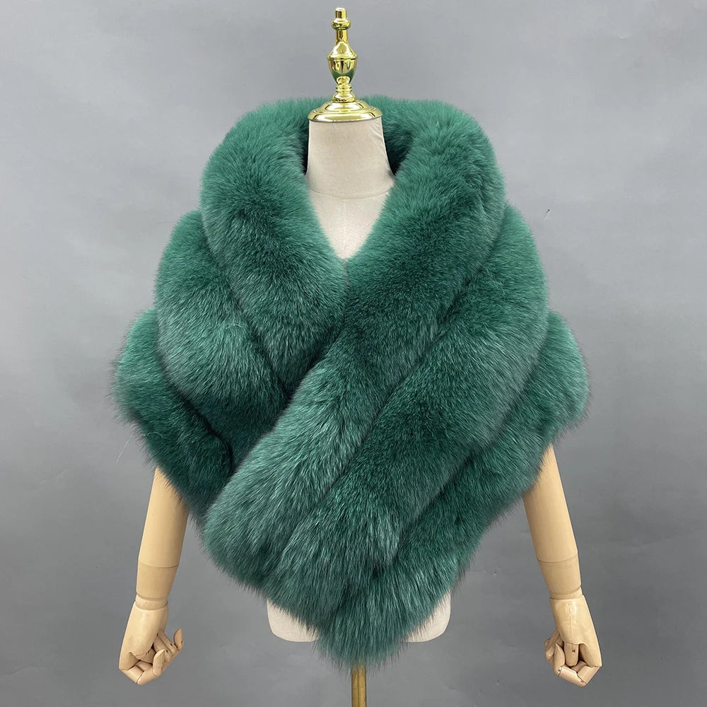 JANEFUR Real Fox Fur Shawl Poncho Women 2023 Luxury Elegant Wedding Bridal Formal Party Warm Winter Natural Fur Cape Coat