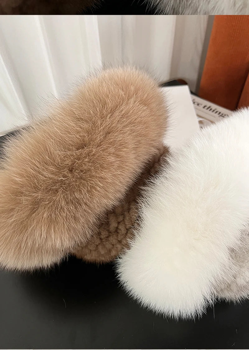 New Genuine Real Natural Knitted Mink Fur Hat Cap Luxury Women Handmade Knit Fashion Winter Headwear Warm Real Fox Fur Beanies