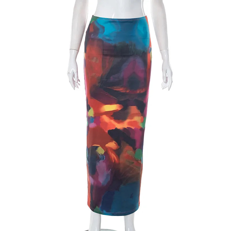 Simenual Harajuku Aesthetics Multi Printed High Waist Long Skirts Women Cyber Y2K Package Hip Skirt Chic Holiday Outfits Slim