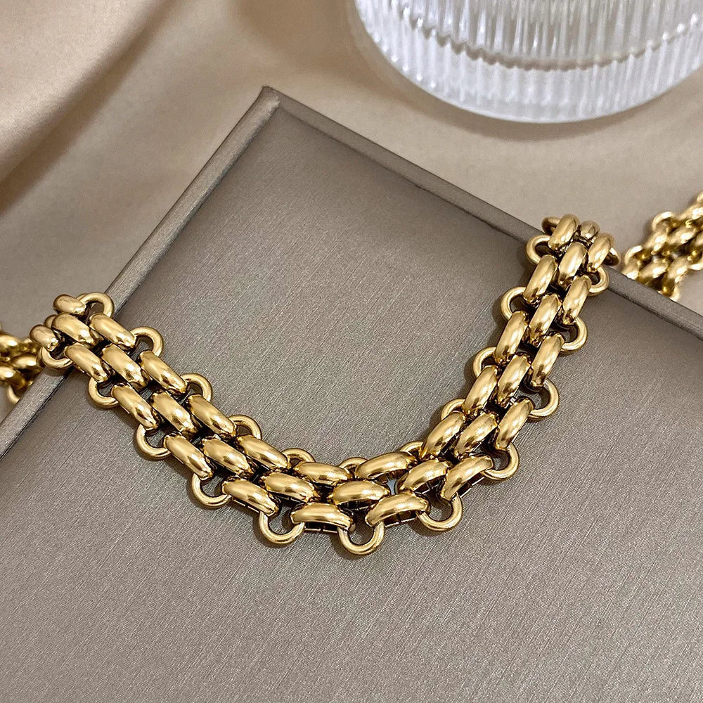 Trendy Stainless Steel Chunky Thick Chain Bracelet for Women Punk Statement Glossy Multilayer Link Bracelets Wristband Jewelry